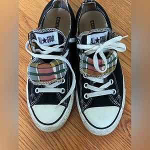 Black White Plaid double tongue womens size 8.5 Converse shoes low tops
